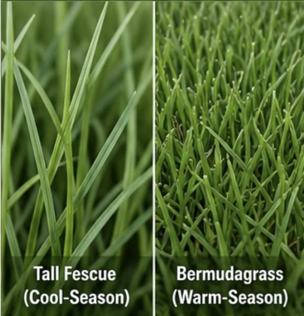 Comparison of coarse cool-season and fine warm-season grass blade texture.