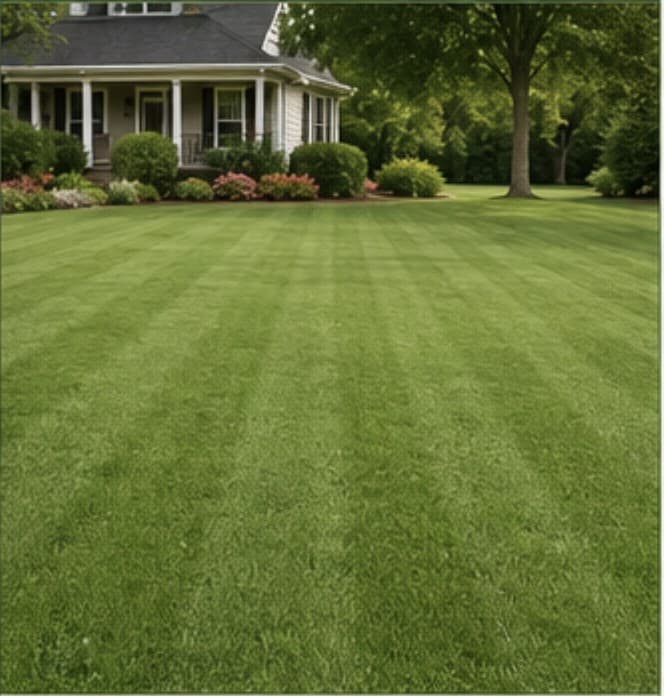 A dense, healthy home lawn maintained with correct mowing and watering practices.