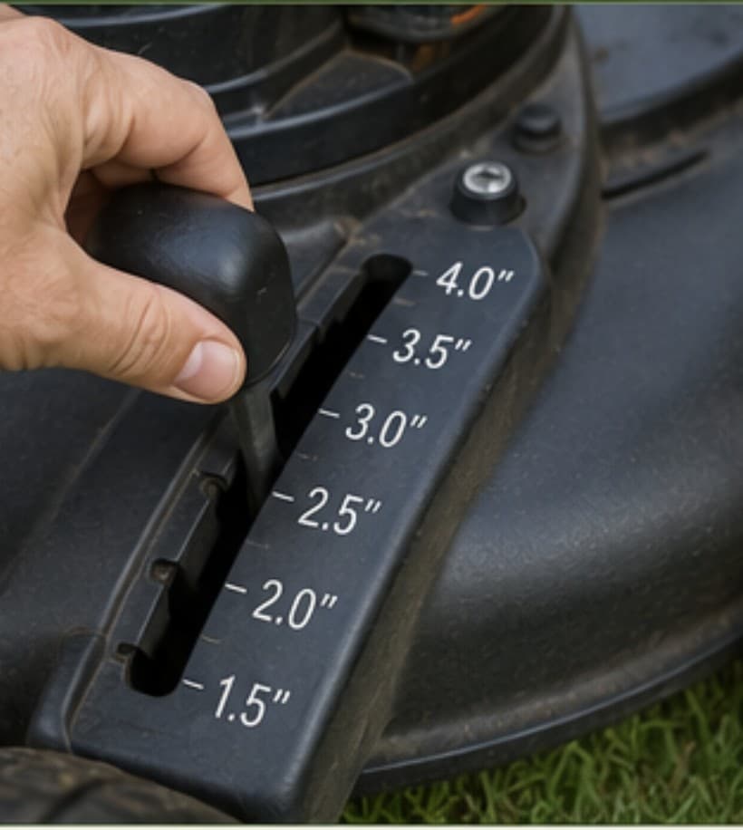 Adjusting a mower deck to a higher cutting height.